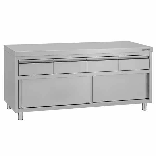 Armoire de travail en acier inoxydable ECO - 2000 x 600 mm - avec 4 tiroirs et une porte coulissante