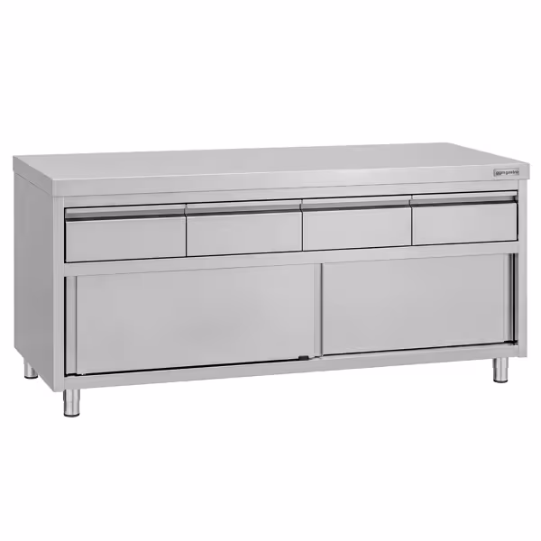 ECO stainless steel work cabinet - 2000x600mm - with 4 drawers & sliding door