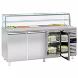 Saladette PREMIUM - 2020mm - 3 porte - con vetrina in vetro per 5x GN 1/1 & 1x GN 2/4, 1 ripiano - piano di lavoro in granito