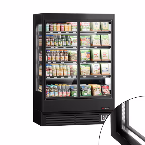 Commercial multideck display fridge - 1320mm - 595L - with 2 hinged glass doors & 4 shelves - Black