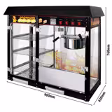 Popcorn Mısır Patlatma Makinesi PROFESYONEL - Set Üstü - Sıcak çips vitrini ile - 1,70kW - 5kg/sa - 1 tencereli - Siyah