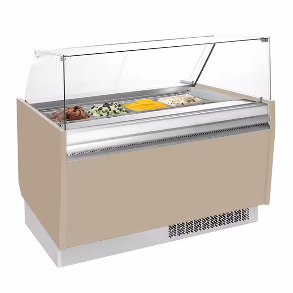 Vitrină pentru înghețată | LIAM - 1562 mm - statică - cu iluminare LED & dezghețare automată - pentru 13+13x cuve de 5 litri pentru înghețată - bej