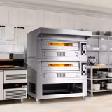 (2 uds) Horno de pizza a gas - 2 cámaras - piedra refractaria - 9+9x Ø33cm - 230V - Manual - hasta 370°C - incl. campana de acero inox & bastidor inferior - con iluminación