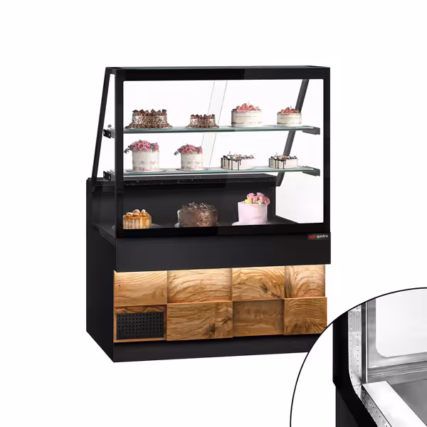Banco gastronomia professionale TORONTO - 1300x880mm - Ventilata - Doppi vetri - Colore Nero - Pannello frontale rovere - con 2 ripiani