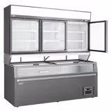 Supermarkt wandvrieskast - 2104mm - 346L - met 3 glazen draaideuren & 6 schappen - incl. diepvrieseiland - Grijs