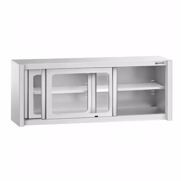 Rvs wandkast - 1800x400mm - met glazen schuifdeuren - 650mm hoog
