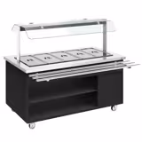 Heated Buffet Trolley DANZIG - 1900mm - for 5x GN 1/1 - with Tray Slide - Black - Mobile - with Gantry - with Sneeze Screen