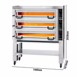 Electric Deck Pizza Oven - Triple Deck - Refractory Stone Deck - 6+6+6 - Ø 34cm (13.4") - incl. Hood & Base frame - Digital Controls
