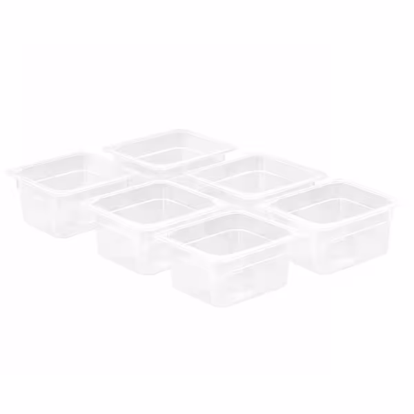 (6 bucăți) Recipient din policarbonat GN 1/6 - transparent - Înălțime: 100 mm