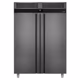 Vrieskast RVS PREMIUM - GN 2/1 - 1400mm - 1400liter - tot -20°C tot -12°C - met 2 glazen deuren - geforceerde koeling, automatische ontdooiing, LED‑verlichting & legroosters - Anthrazit