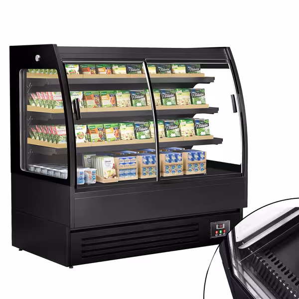 Murale Refrigerato Professionale - 1500mm - 480l - +1°/+5°C - con 2 porte scorrevoli in vetrocamera & 3 ripiani - Nero