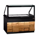Saladette TORONTO - 1500mm - houtlook front - 2 deuren - met rechte glazen opzetvitrine voor 4x GN 1/1 - granieten werkblad