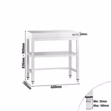 Edelstahl Arbeitstisch PREMIUM - 600x700mm - mit Grundboden & Verstrebung