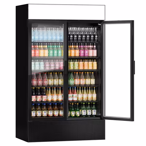 Drankenkoelkast - 1200mm - 1.048L - frameloze glasdeur - 2 glasdeuren & lichtbak & LED-interieurverlichting - zwart
