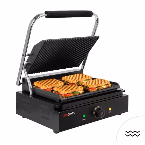 Contactgrill / Paninigrill - 2,2kW - platen: geribbeld/geribbeld - Grilloppervlak: 345x235mm