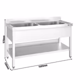 Stainless Steel Commercial Sink Unit PREMIUM - 1600x700mm - with Undershelf & Double Bowl - with Upstand