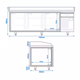 Pizzakühltisch Premium PLUS - 2305x800mm - mit 3 Türen & 1 Schublade