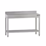 Mesa de trabalho em aço inoxidável ECO - 1200x600mm - com prateleira inferior & com painel traseiro & com travessas de reforço