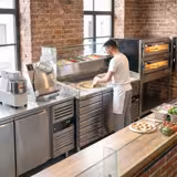 Masă rece pentru pizza ECO - cu blat din granit - 1500x800 mm - cu 1 ușă & 7 sertare - cu vitrină de ingrediente - 7x GN 1/4