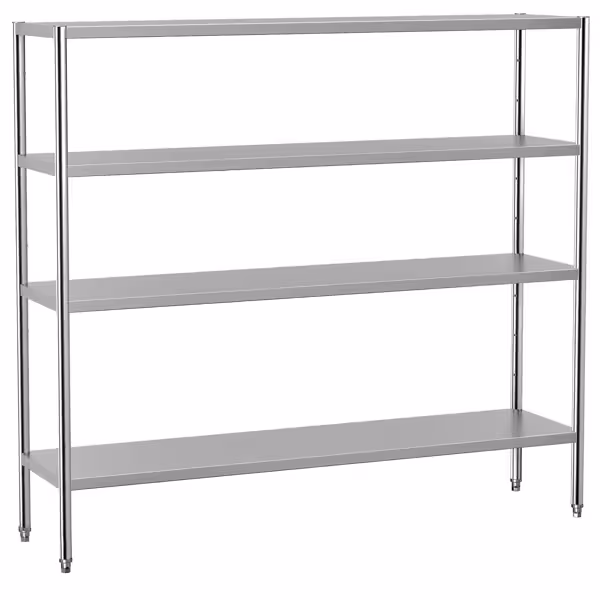RVS stelling ECO - 2000x500mm - Diepte: 500mm - met 4 legborden (in hoogte verstelbaar) - Draagvermogen per schap: 70kg