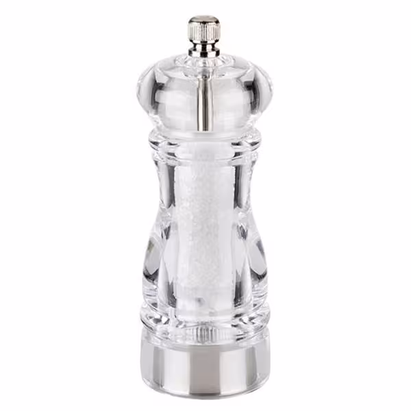 (6 stuks) Zoutmolen - CLEARGRIND - RVS en acryl - Hoogte: 150mm - Transparant