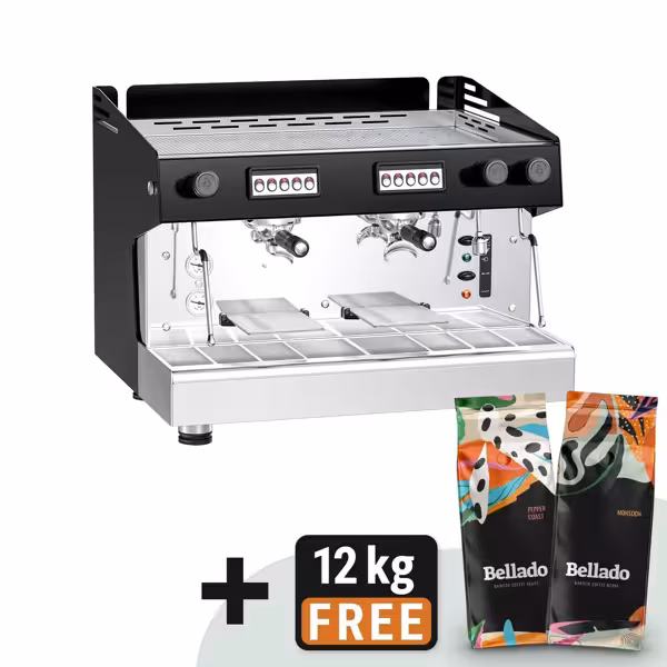 Espressomachine / Pistonmachine - 2-groeps - Automatisch - met digitaal display - pre-infusiesysteem & 2 stoompijpen