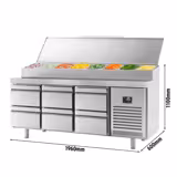 میز یخچالی آماده سازی - 1960*600 میلیمتر - شش 11xGN 1/4  کشو - ویترین استیل