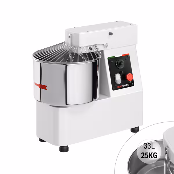 Deegkneedmachine / Spiraalkneder - 33L / 25kg deeg - vaste kom - met timer - 230V - voor brood- en pizzadeeg