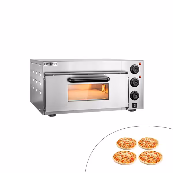 Mini pizza-oven (chamotte bakvloer) - 585x550x280mm - 1 kamer - 1x4 pizza’s Ø20cm - tot 350°C - Handmatig