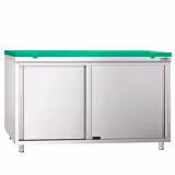 Szafka robocza ze stali nierdzewnej PREMIUM - 1400x700mm - z drzwiami suwanymi - z deską do krojenia, kolor: zielony