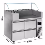 Commercial Refrigerated Prep Table PREMIUM – Glass Top – 4 Drawers – 1210 mm – for 9× GN 1/6 – No storage racks included