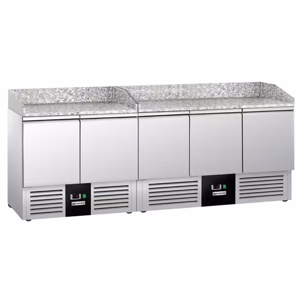 طاولة تحضير بيتزا مبردة PREMIUM - 2300x700 mm - مع 5 أبواب - سطح عمل جرانيت