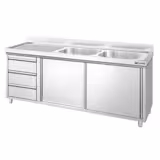 Spülschrank PREMIUM - 2000x700mm - mit 3 Schubladen & 2 Becken rechts