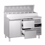 Kallskänksbänk PREMIUM - 1360mm - för 7x GN 1/3 - 1 dörr och 2 lådor