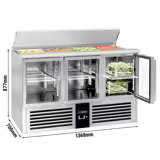 Saladette PREMIUM - 1368mm - 3 glazen deuren - met RVS deksel voor GN 1/1