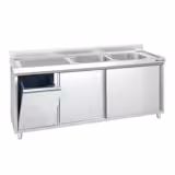 Lavello armadiato PREMIUM - in acciaio inox - 2000x700mm - con pattumiera - 2 vasche