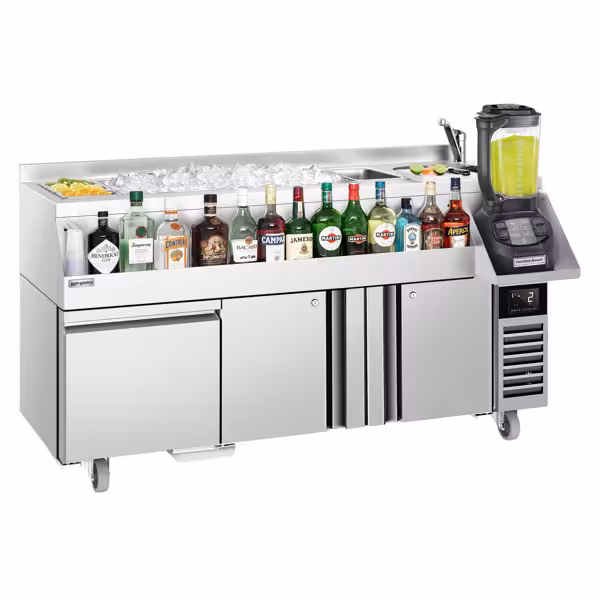 Koktejlová barová stanice s chlazením - 1600 mm - 235 l - 2 dveře, 1 zásuvka & 230 V zásuvka