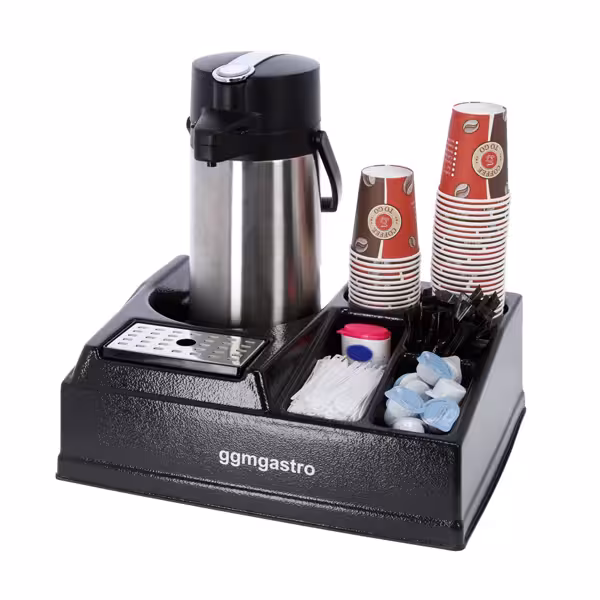 Coffee Station (for 1 Insulated Jug) - with 5 Compartments - Plastic - 435x330x145mm - incl. Plastic Inserts & Drip Trays