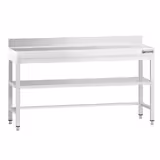 Mesa de trabalho em aço inoxidável PREMIUM - 1800x800mm - com prateleira inferior & com painel traseiro & com travessas de reforço
