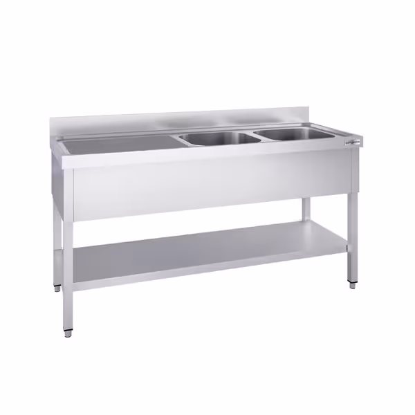 میز استیل پریمیوم ظرفشویی - طبقه دار - 700*1400 میلیمتر - دو سینک در راست