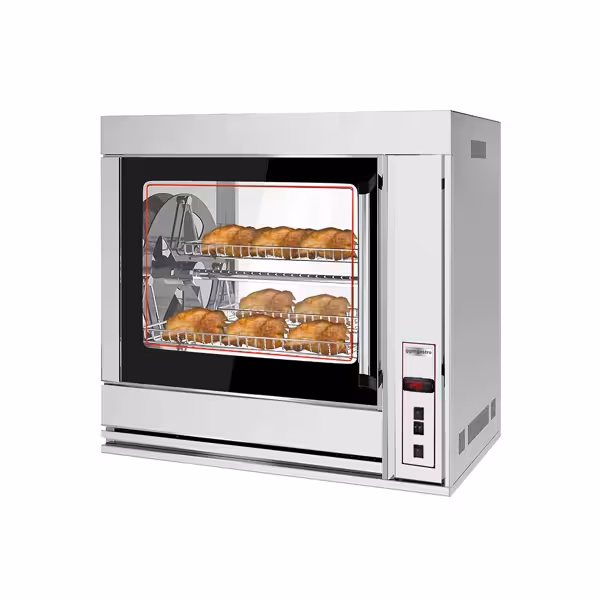 Rotisor electric pentru pui - 10 kW - cu 7 coșuri rotative pentru până la 42 de pui