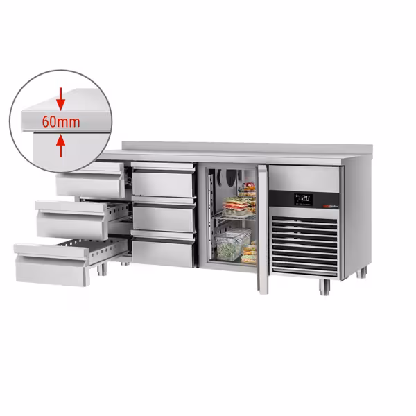 Commercial Refrigerated Worktable PREMIUM - 1865x700 -  1 Door - 6 Drawers - Upstand