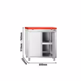 Table armoire en acier inoxydable PREMIUM - 800x700mm - avec portes battantes - incl. plateau de découpe Rouge PEHD (HACCP)