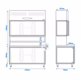 Table réfrigérée avec étagère murale réfrigérée - 1350x700 mm - 3 portes vitrées en haut, 3 portes en bas - surface de travail