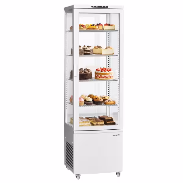 Vetrina Refrigerata Verticale 4 Lati Vetro – Panoramica Professionale - 235l - 515mm - 1 porta in vetro - con 4 ripiani - LED interni - Bianco
