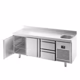 Table réfrigérée Premium PLUS - 1960 x 600 mm - avec 1 bac, 2 portes, 2 tiroirs - dosseret