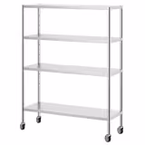 Półka ze stali nierdzewnej PREMIUM - 1400x490 mm - z 4 półkami (REGULOWANY) - włącznie z 4 kółkami	