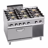 Cucina a gas professionale - Paolo 900 - 1200x900x1060mm - 67,8 kW - 6 fuochi - incl. forno a gas - forno elettrico statico - 7,8 kW - alta potenza