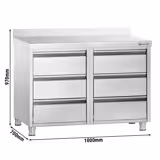 Çekmeceli Dolap PREMIUM - Paslanmaz Çelik - 6 Çekmeceli & Sırtlı - 1000x700mm