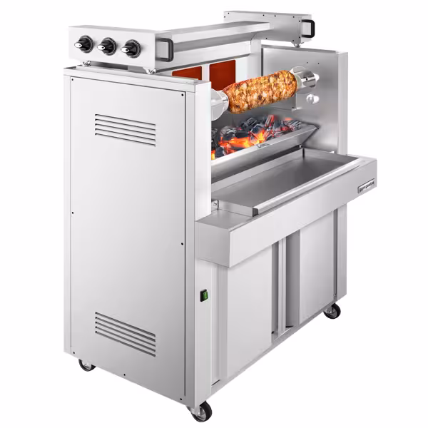 Gas cag kebab machine - verrijdbaar - 9.8kW - max. 85kg - horizontaal - staand model